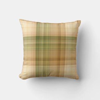 Autumn Daisy Cream and Green Plaid Throw Pillow