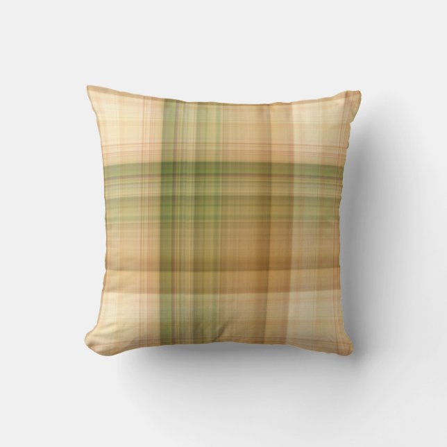 Autumn Daisy Cream and Green Plaid Throw Pillow (Front)