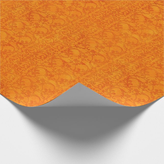 Autumn Damask Orange Wrapping Paper (Corner)