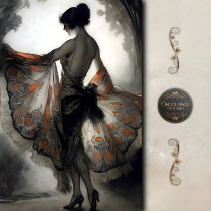 Autumn Dancer in Black & Burnt Orange Decoupage Tissue Paper