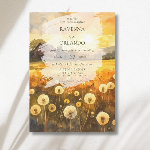 Autumn Dandelion Barn Watercolour Art Wedding Invitation