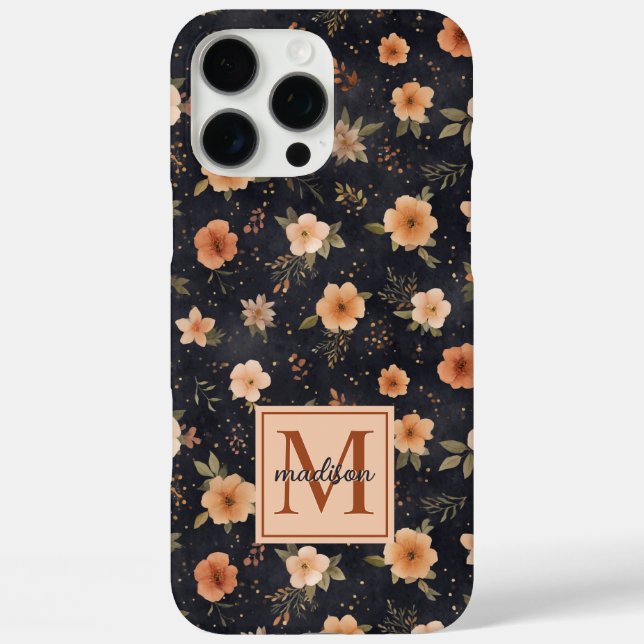 Autumn Dark Moody Terracotta Floral Monogram Name Case-Mate iPhone Case (Back)