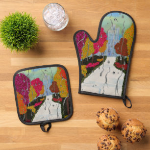 Autumn Day Apron Oven Mitt & Pot Holder Set