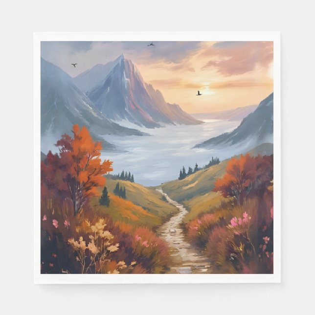 Autumn Daydreams | Fall Mountain Landscape Painted Napkin (Front)