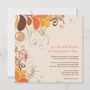 Autumn Deco Floral Swirls Wedding Invitation