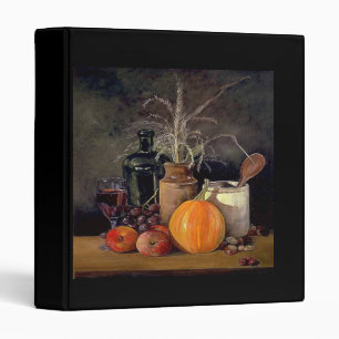 Autumn Decorations on Table, Pumpkin, Fruit, Drink Binder