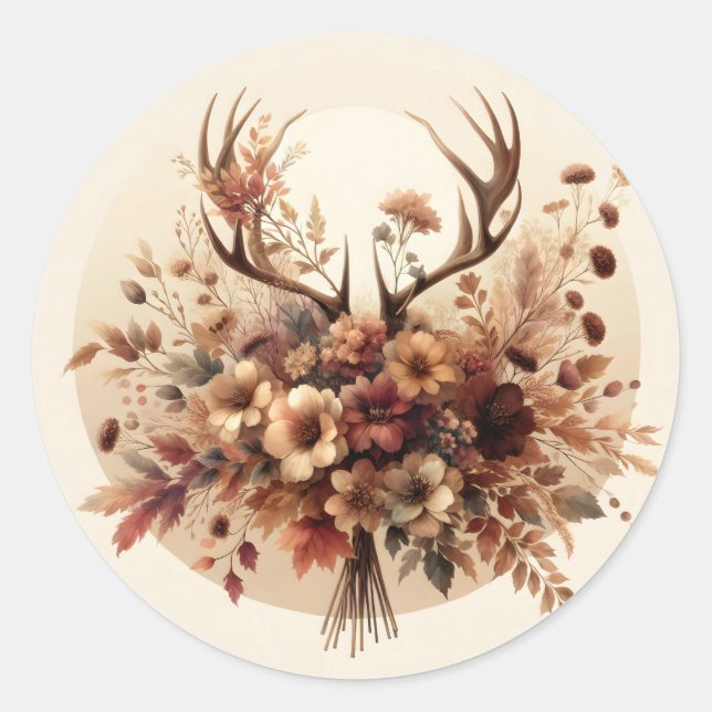 Autumn Deer Antler Bouquet Classic Round Sticker (Front)