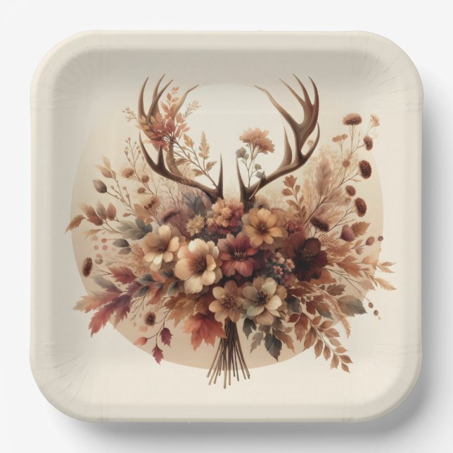 Autumn Deer Antler Bouquet Paper Plate (Front)