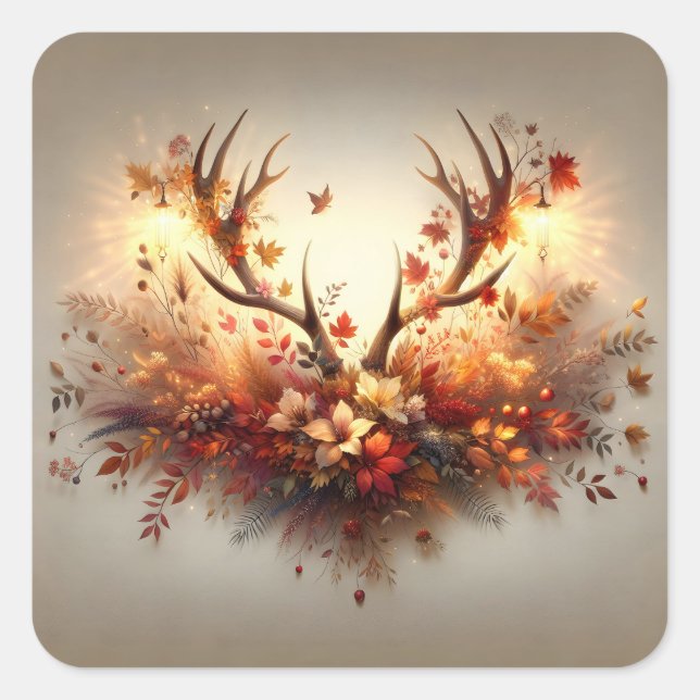 Autumn Deer Antler Bouquet Square Sticker (Front)