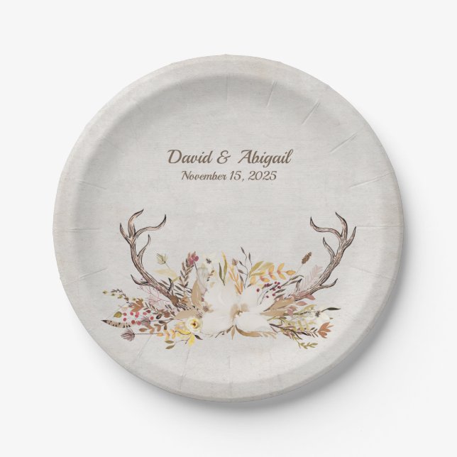 Autumn deer antler wedding paper plate (Front)
