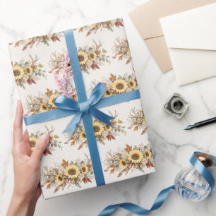 Autumn Deer Antlers and Sunflowers Wrapping Paper