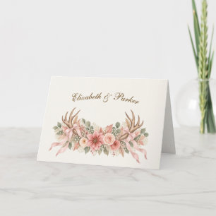 Autumn Deer Antlers with Pink Roses Card