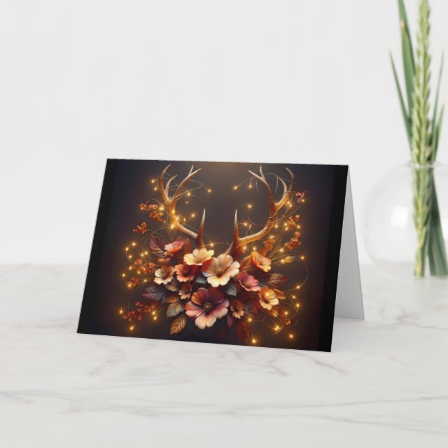 Autumn Deer Antlers With Wedding Lights Card (Front)