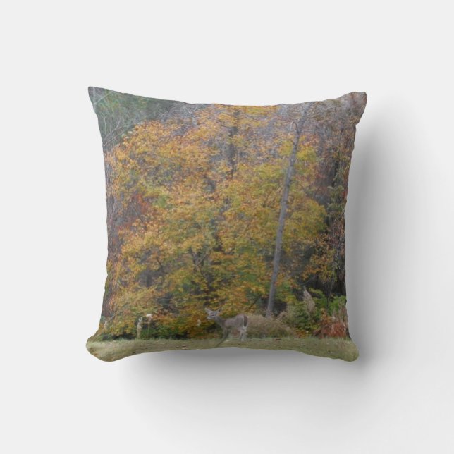 Autumn Deer in Lake Arrowhead GA Throw Pillow (Front)