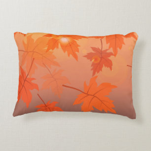 Autumn design with maple leaves and bokeh effect accent pillow