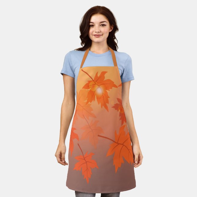 Autumn design with maple leaves and bokeh effect   apron (Worn)