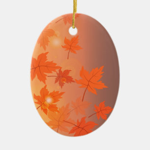 Autumn design with maple leaves and bokeh effect  ceramic ornament