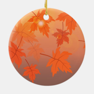 Autumn design with maple leaves and bokeh effect ceramic ornament