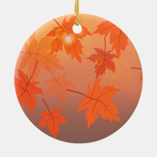 Autumn design with maple leaves and bokeh effect  ceramic ornament (Back)
