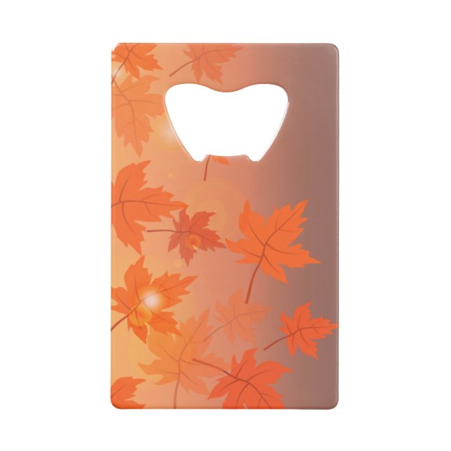 Autumn design with maple leaves and bokeh effect credit card bottle opener (Front)