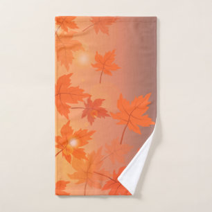 Autumn design with maple leaves and bokeh effect   hand towel