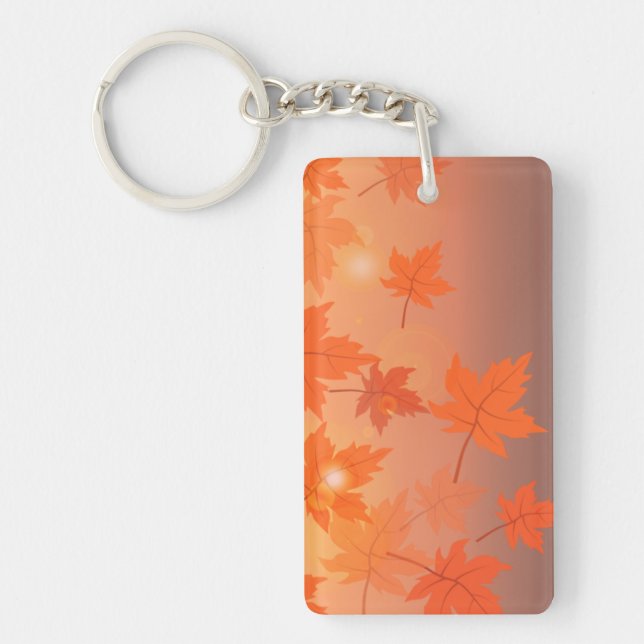 Autumn design with maple leaves and bokeh effect  keychain (Front)