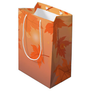 Autumn design with maple leaves and bokeh effect   medium gift bag