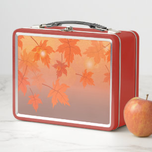 Autumn design with maple leaves and bokeh effect metal lunch box