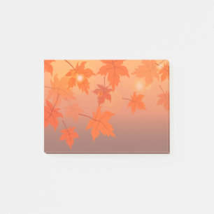 Autumn design with maple leaves and bokeh effect  post-it notes