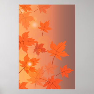 Autumn design with maple leaves and bokeh effect poster