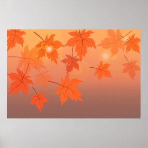 Autumn design with maple leaves and bokeh effect poster
