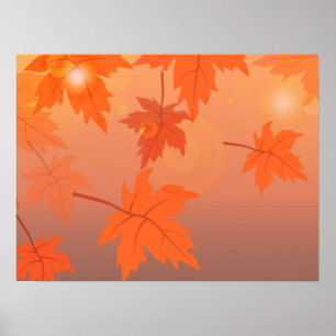 Autumn design with maple leaves and bokeh effect poster