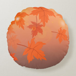 Autumn design with maple leaves and bokeh effect round pillow