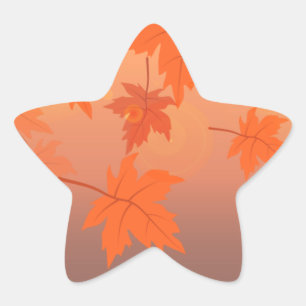 Autumn design with maple leaves and bokeh effect   star sticker