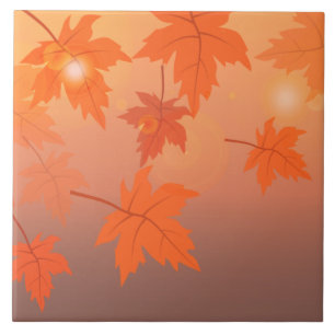 Autumn design with maple leaves and bokeh effect  tile