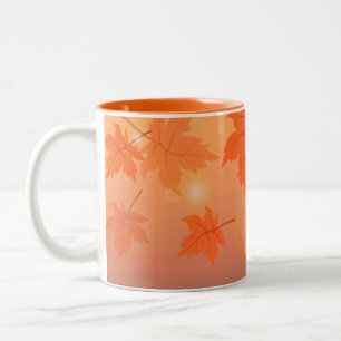 Autumn design with maple leaves and bokeh effect Two-Tone coffee mug