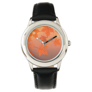 Autumn design with maple leaves and bokeh effect watch