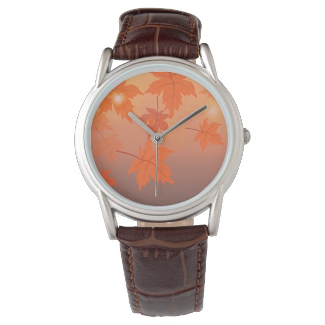 Autumn design with maple leaves and bokeh effect   watch (Front)
