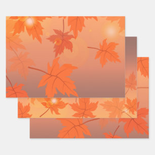 Autumn design with maple leaves and bokeh effect  wrapping paper sheet