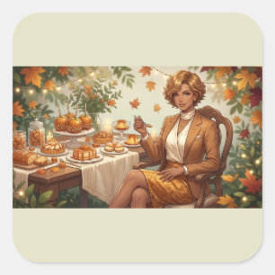 Autumn Dessert Table – Cozy Caramel & Sweet Season Square Sticker
