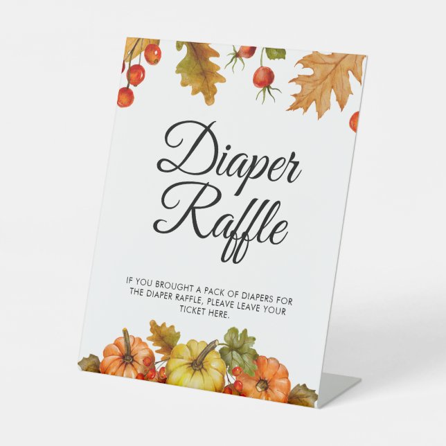 Autumn Diaper Raffle Pumpkin Foliage Fall Pedestal Sign (Front)