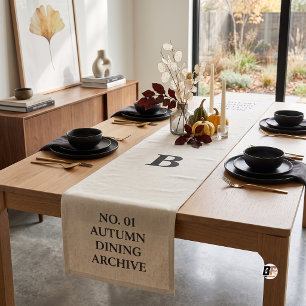 Autumn Dining Minimalist Monogram Cream Black Short Table Runner
