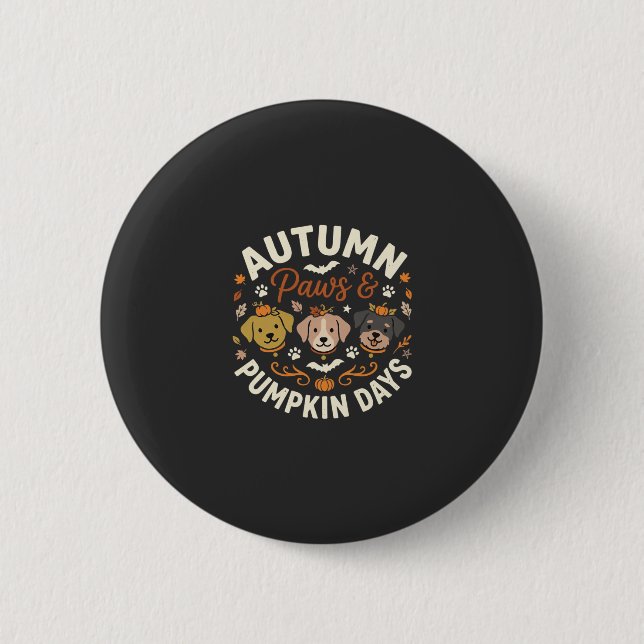 Autumn Dog Pumpkin Paws 2 Inch Round Button (Front)