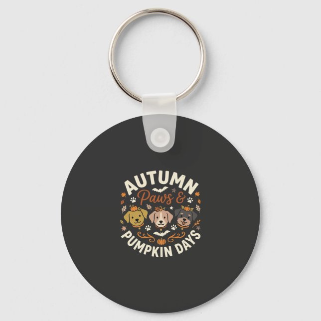 Autumn Dog Pumpkin Paws Keychain (Front)