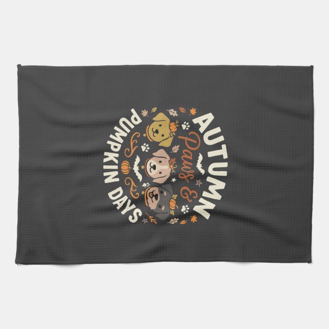 Autumn Dog Pumpkin Paws Kitchen Towel (Horizontal)
