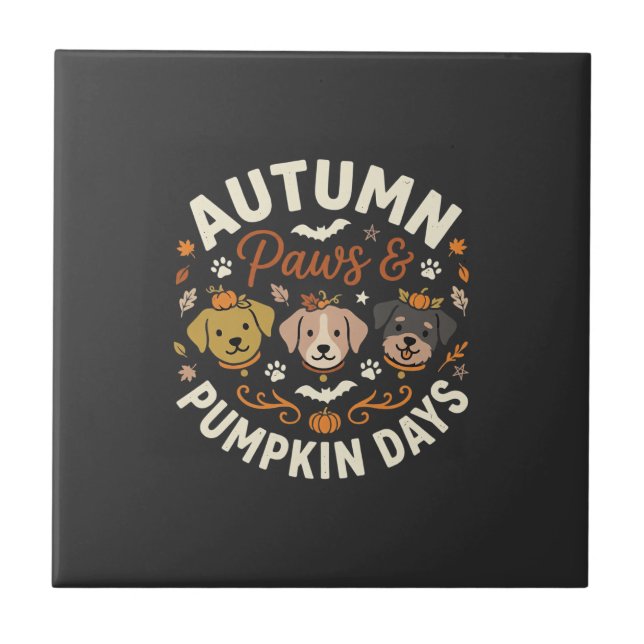 Autumn Dog Pumpkin Paws Tile (Front)