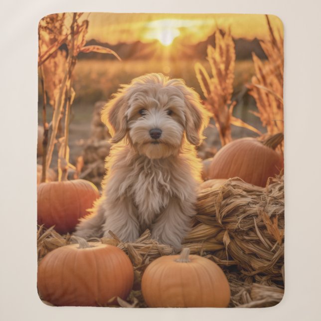 Autumn Doodle Dog Sherpa Blanket (Front)