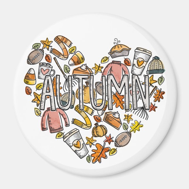 Autumn Doodle Heart Magnet (Front)