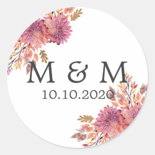 Autumn Dream   Wedding Classic Monogram Classic Round Sticker