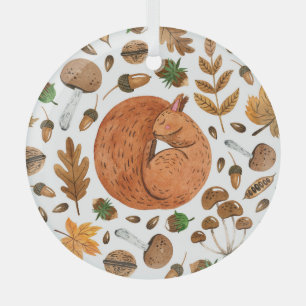 Autumn Dreams: Watercolor Squirrel Haven Glass Ornament